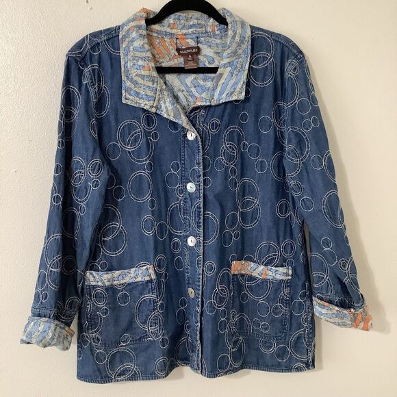 Vintage Artsy Bohemian Hippie Reversible Embroidered Patchwork Denim Jacket XL - Picture 1 of 5